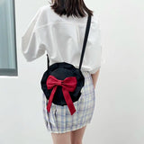 Bow Canvas Bag Shoulder Bag Women Casual Circular Ins Harajuku