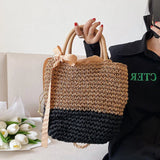 Straw Hollow Bucket Shoulder Bag Summer Beach Purse Vintage Handbags
