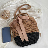 Straw Hollow Bucket Shoulder Bag Summer Beach Purse Vintage Handbags