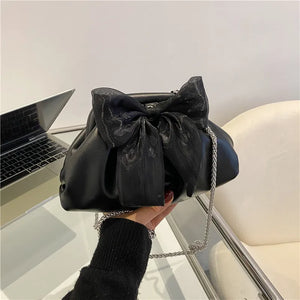 Bow Handbag Crossbody Bags for Women Pleated Shoulder Bag Wedding Party Evening