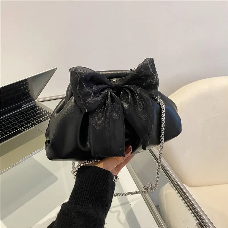 Bow Handbag Crossbody Bags for Women Pleated Shoulder Bag Wedding Party Evening