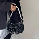 Y2K Bow Love Chain Shoulder Bag PU Leather Hot Girl Style Small Handbag