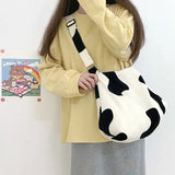 Canvas Shoulder Bag with Bow Pattern Large Capacity Tote