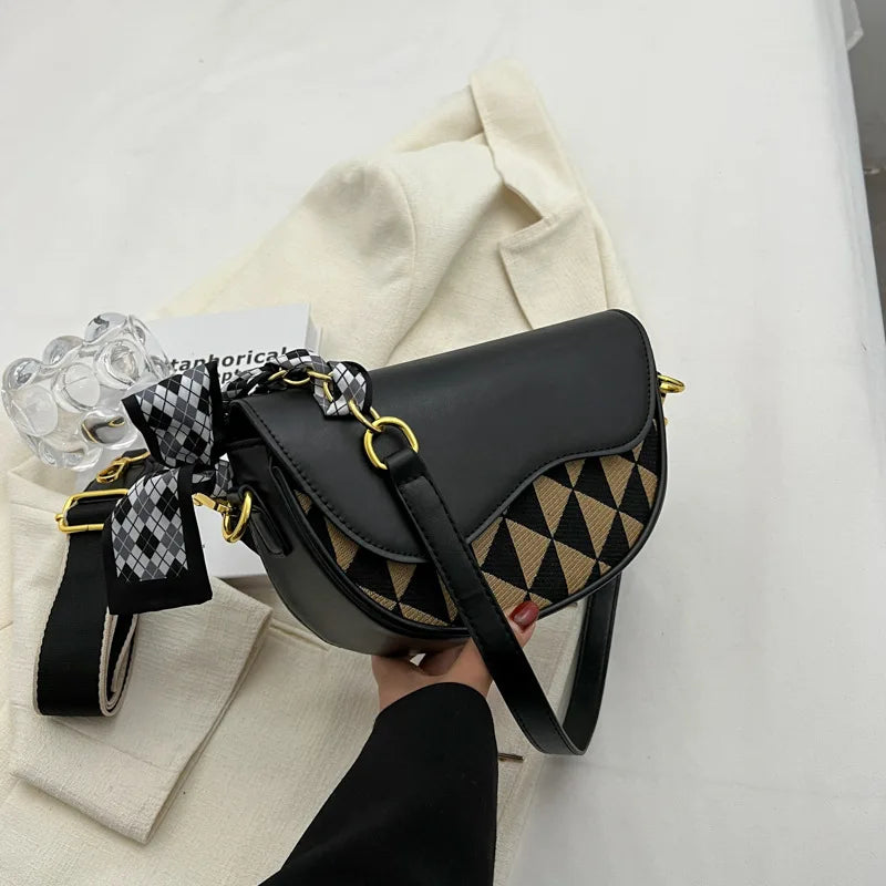 Bow Scarf Women's Shoulder Bag Geometric Crossbody Small Bag Girl's Purse