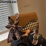 Bow Scarf Women's Shoulder Bag Geometric Crossbody Small Bag Girl's Purse