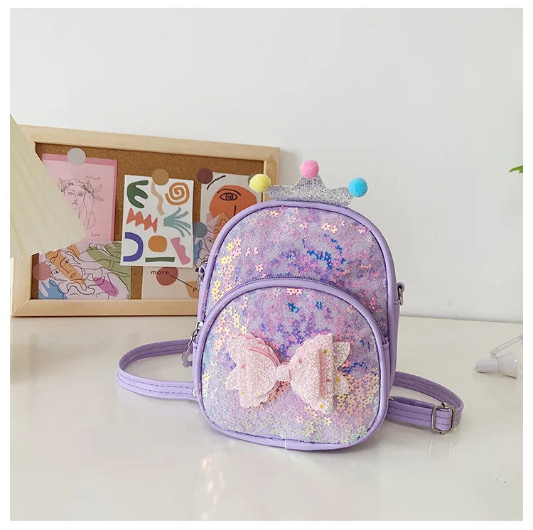 Bow Sequins Children's Bag Princess PU Backpack Kindergarten Girl Backpack