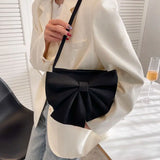 Pink Bow Shoulder Bag Small Handbag PU Leather Zipper Square Bag