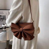 Pink Bow Shoulder Bag Small Handbag PU Leather Zipper Square Bag