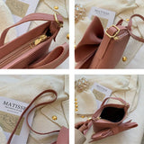 Pink Bow Shoulder Bag Small Handbag PU Leather Zipper Square Bag