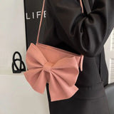 Pink Bow Shoulder Bag Small Handbag PU Leather Zipper Square Bag