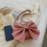 Pink Bow Shoulder Bag Small Handbag PU Leather Zipper Square Bag