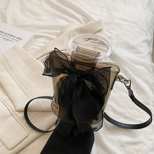 Bow Tie Round Handle Totes Mini Clear PVC Crossbody Bag for Women