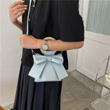 Bow Tie Round Handle Mini PU Leather Crossbody Bag Women Shoulder Totes