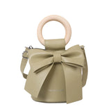 Bow Tie Round Handle Mini PU Leather Crossbody Bag Women Shoulder Totes