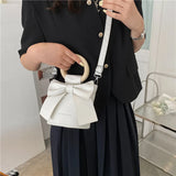 Bow Tie Round Handle Mini PU Leather Crossbody Bag Women Shoulder Totes