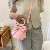 Bow Tie Round Handle Mini PU Leather Crossbody Bag Women Shoulder Totes