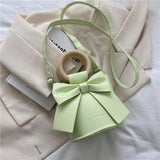 Bow Tie Round Handle Mini PU Leather Crossbody Bag Women Shoulder Totes