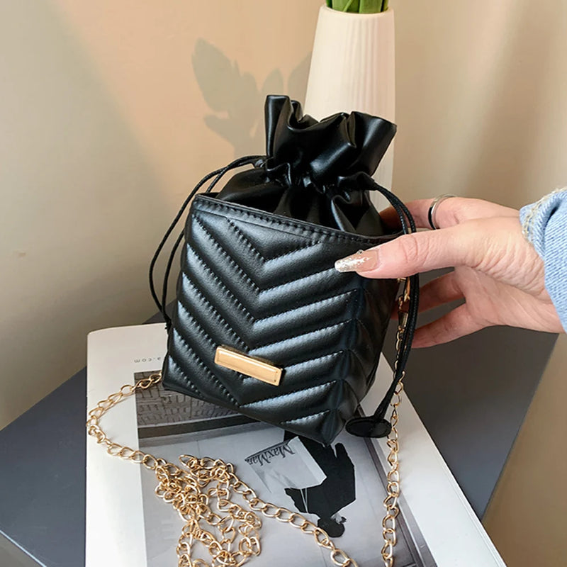 PU Leather Crossbody Bag Drawstring Shoulder Handbag for Women 2020