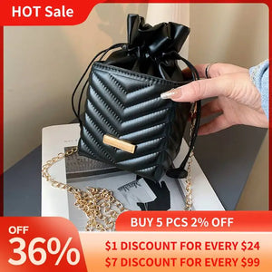 PU Leather Crossbody Bag Drawstring Shoulder Handbag for Women 2020