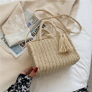 Beach Straw Rattan Crossbody Shoulder Bag Top Handle Handbag