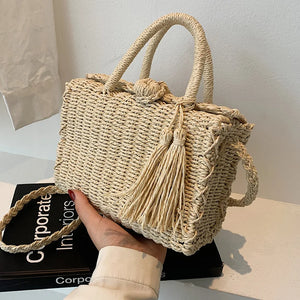 Beach Straw Rattan Crossbody Shoulder Bag Top Handle Handbag