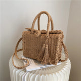 Beach Straw Rattan Crossbody Shoulder Bag Top Handle Handbag