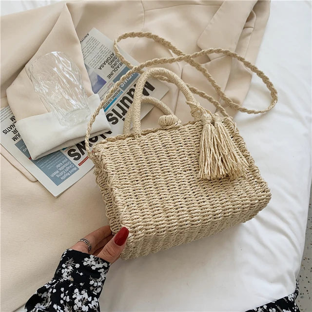 Beach Straw Rattan Crossbody Shoulder Bag Top Handle Handbag