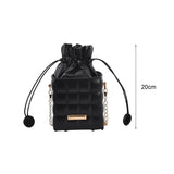 Square Faux Leather Crossbody Bag Chain Strap Drawstring Shoulder Bag