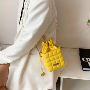 Square Faux Leather Crossbody Bag Chain Strap Drawstring Shoulder Bag