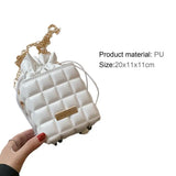 Square Faux Leather Crossbody Bag Chain Strap Drawstring Shoulder Bag