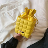 Square Faux Leather Crossbody Bag Chain Strap Drawstring Shoulder Bag