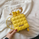 Square Faux Leather Crossbody Bag Chain Strap Drawstring Shoulder Bag