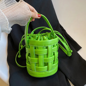 Braided Tote Bucket Bag Small Shoulder Messenger Bag