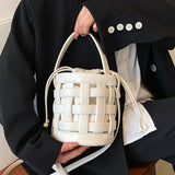 Braided Tote Bucket Bag Small Shoulder Messenger Bag