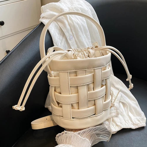 Braided Tote Bucket Bag Small Shoulder Messenger Bag