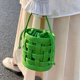 Braided Tote Bucket Bag Small Shoulder Messenger Bag