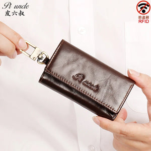 Leather Key Case Men Car Key Holder Zipper Wallet Top Male Man Housekeeper