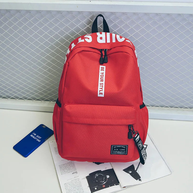 College Style Backpack Big Girls Bag Letter Ribbon Travel Backpack
