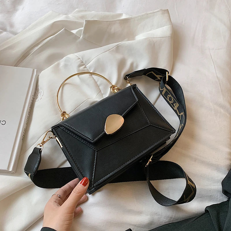 Women's PU Leather Crossbody Bag with Metal Short Handles