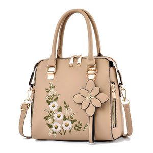Embroidery Shoulder Handbag Women's Leather Crossbody Clutch Purse