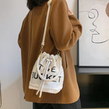 Vintage Women Shoulder Crossbody Bag Lambswool Edged Handbag