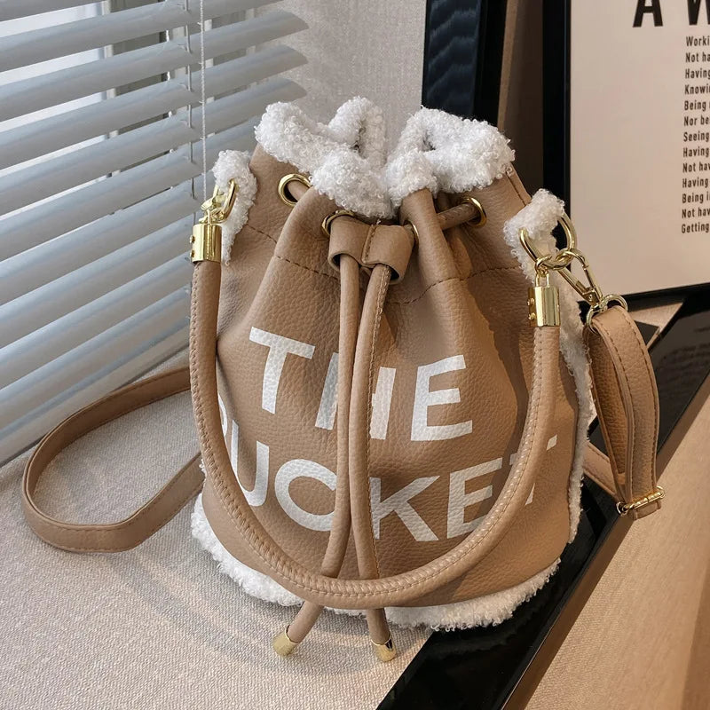 Vintage Women Shoulder Crossbody Bag Lambswool Edged Handbag