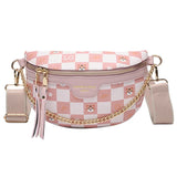 Chain Women's Fanny Pack Grid Leather Waist Bag Shoulder Crossbody Chest Bags