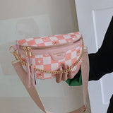 Chain Women's Fanny Pack Grid Leather Waist Bag Shoulder Crossbody Chest Bags