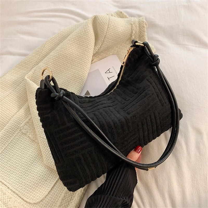 Crescent Shoulder Bag Top Cotton Fabric Purses Handbags Striped Tote