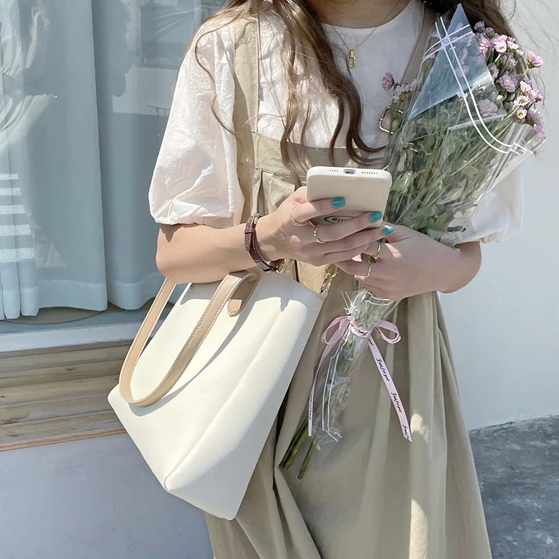 Large Capacity Bucket Handbags PU Leather Women's Totes Shopping Bag