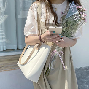 Large Capacity Bucket Shoulder Bag PU Leather Totes