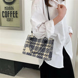 Canvas Women's Shoulder Bag Crossbody Small Square Plaid Handbag