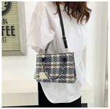 Canvas Women's Shoulder Bag Crossbody Small Square Plaid Handbag