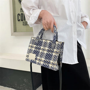 Canvas Women's Shoulder Bag Crossbody Small Square Plaid Handbag